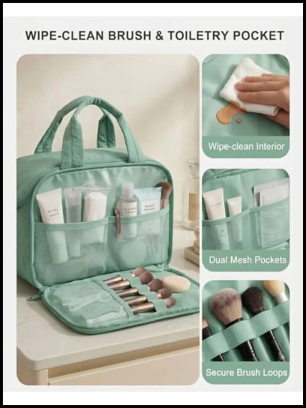 Large Quilted Puffer Toiletry Bag with Removable Divider & Shoulder Strap,